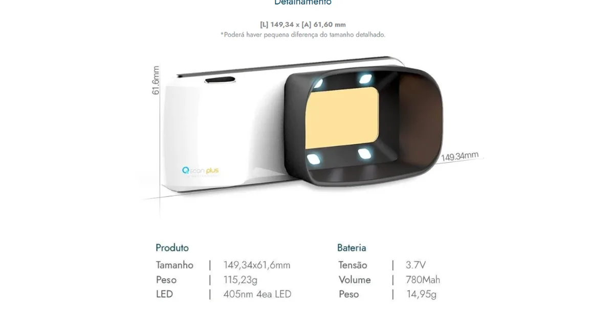 QScan Plus — dimensões e detalhamento técnico do produto